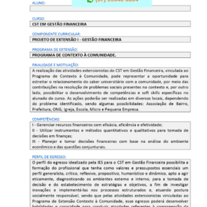Projeto de Extensão I – Gestão Financeira