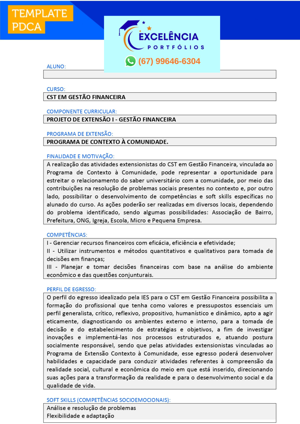Projeto de Extensão I – Gestão Financeira