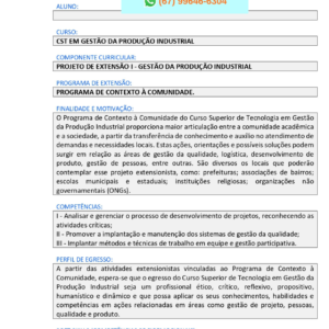 Projeto de Extensão I Gestão da Produção Industrial
