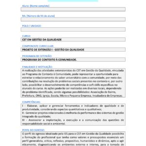 Projeto de extensão I – Gestão da qualidade