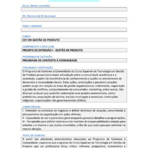 Projeto de extensão I – Gestão de Produto