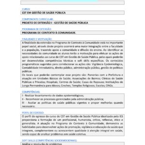 Projeto de extensão I – Gestão da Saúde Pública