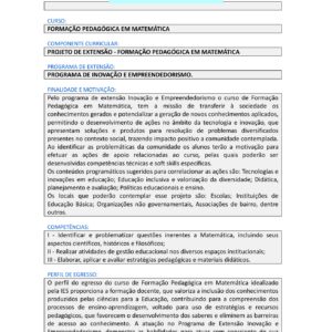 Projeto de Extensão I – Formação Pedagógica em Matemática