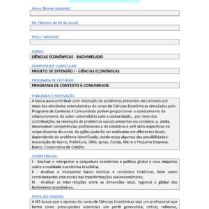 Projeto de extensão I – Ciências Econômicas